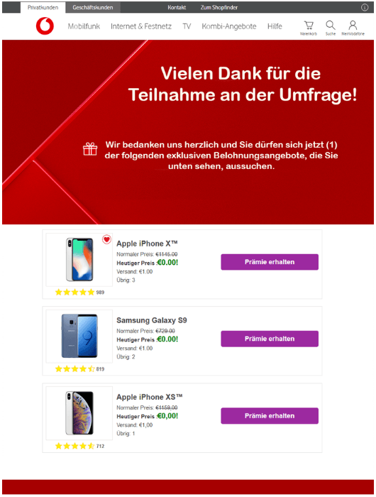 2019-02-01 Vodafone Spam-Mail Fake Geschenk wartet auf Lieferung