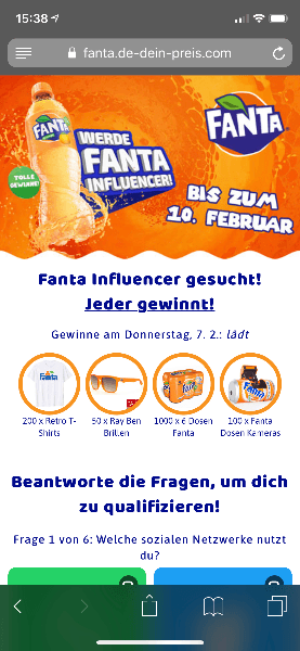 2019-02-07 Fanta Influencer gesucht Gewinnspiel Startseite