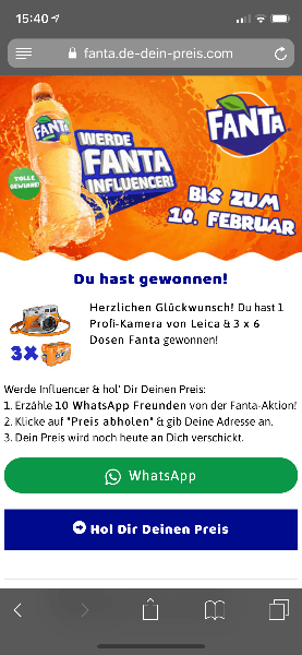 2019-02-07 Fanta Influencer gesucht Gewinnspiel WhatsApp