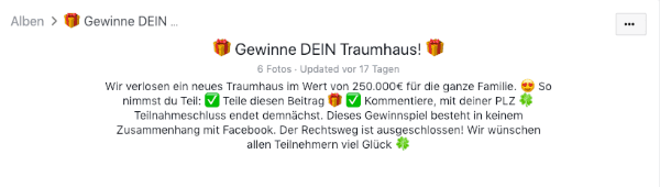 2019-02-18 Facebook Gewinnspiel Traumhaus 2019