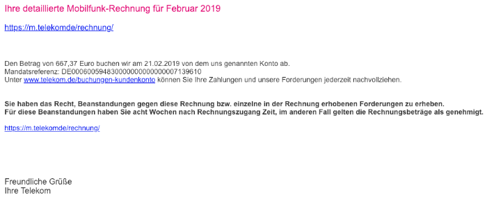 2019-02-22 Deutsche Telekom Mobilfunk-Rechnung Fake-Mail Virus