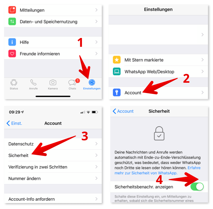 WhatsApp Anleitung Aktivierung Sicherheitsbenachrichtigungen