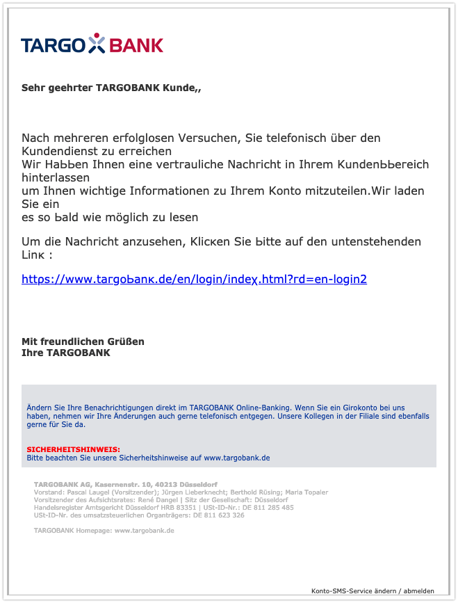 Uberblick Uber Die Phishing Mails Im Namen Der Targobank
