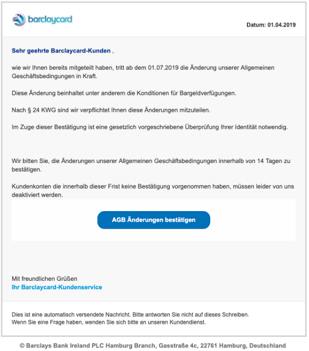 Barclaycard Phishing Per Spam Mail Sollen Daten Gestohlen Werden