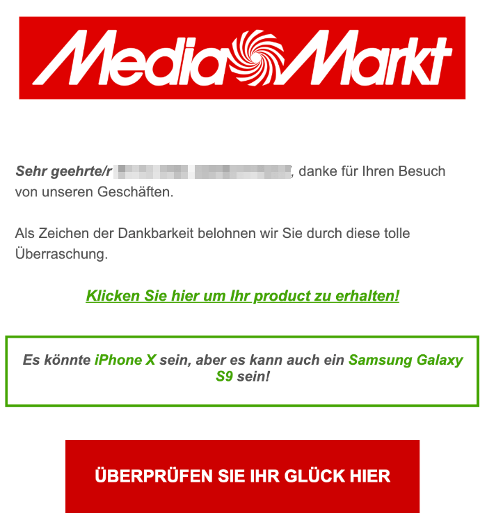 2019-06-12 Media Markt Spam-Mail Fordere dein Geschenk