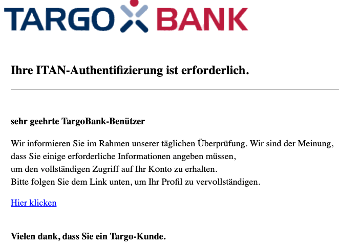 Uberblick Uber Die Phishing Mails Im Namen Der Targobank