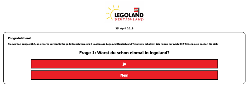 2019-04-25 Fake Seite Legoland Umfrage