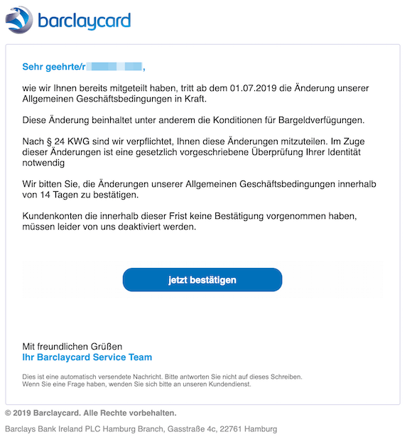 Barclaycard Phishing Per Spam Mail Sollen Daten Gestohlen Werden