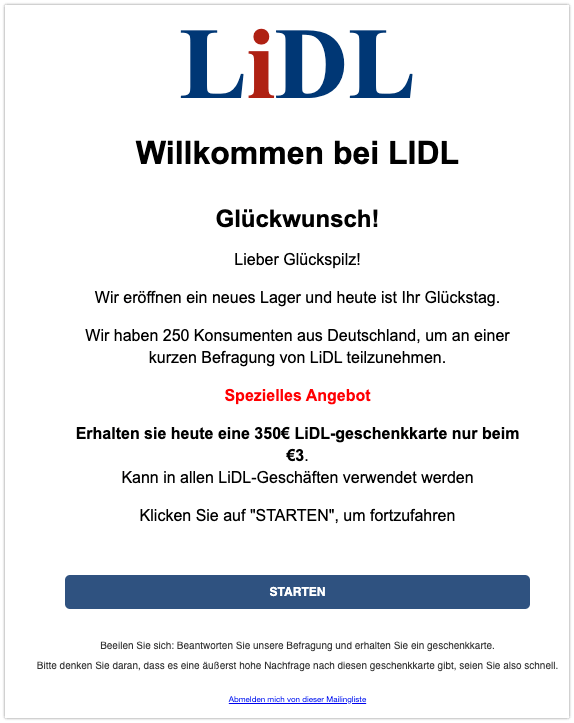 E Mail Im Namen Von Lidl Mit Gewinnspiel Fuhrt In Abofalle