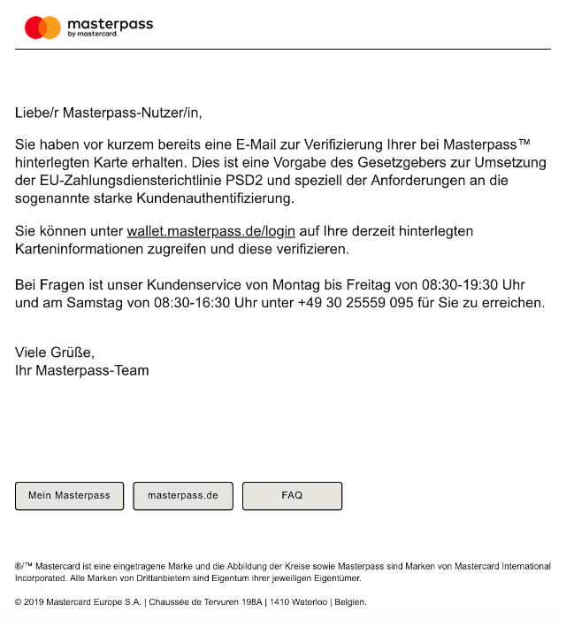 2019-05-05 Mastercard Masterpass E-Mail