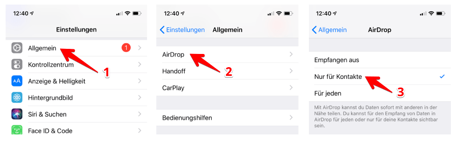 Apple Anleitung AirDrop nur Kontakte Sicherheit