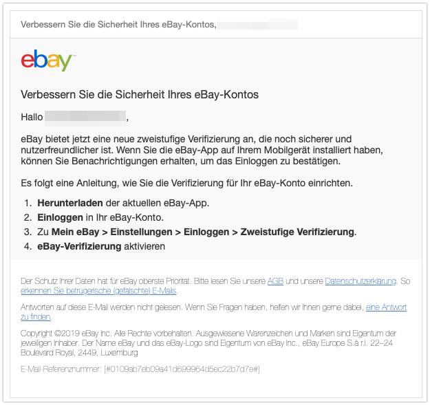 Mail eBay neue zweistufige Verifizierung