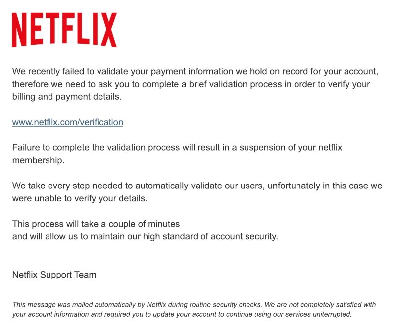 2019-06-26 Netflix Spam-Mail Your Netflix Membership is on hold
