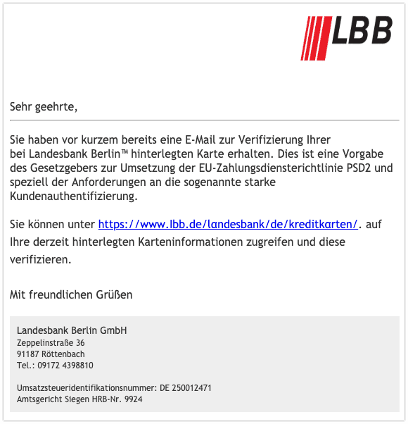 2019-07-09 Landesbank Berlin LBB Spam-Mail LBB-KartenService Probleme mit Ihrem Kartenkonto