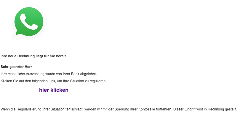 2019-07-17 WhatsApp Phishing-Mail Wichtige Nachricht