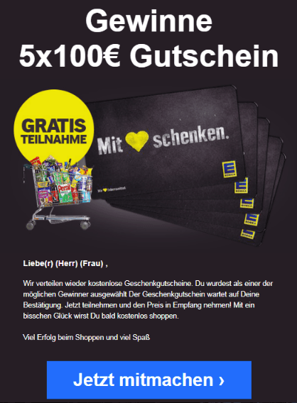 2019-07-24 Edeka Gutschein 100 Euro Spam-Mail