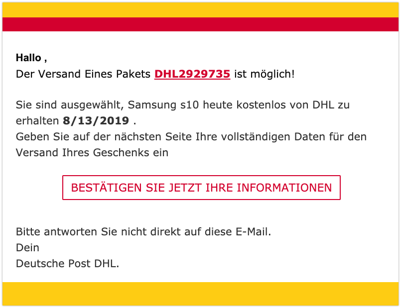 2019-08-14 DHL Fake-Mail Samsung Handy Abofalle