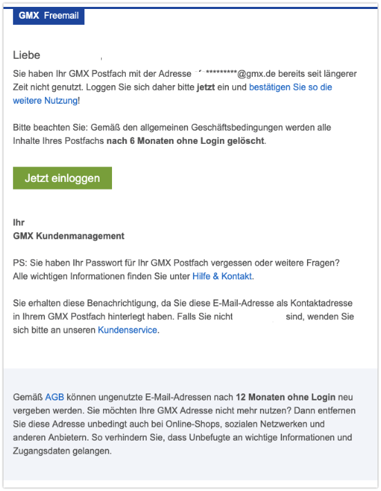 2019-09-05 GMX-Mail Inaktivitätswarnung- GMX Postfach-Inhalt wird demnächst gelöscht