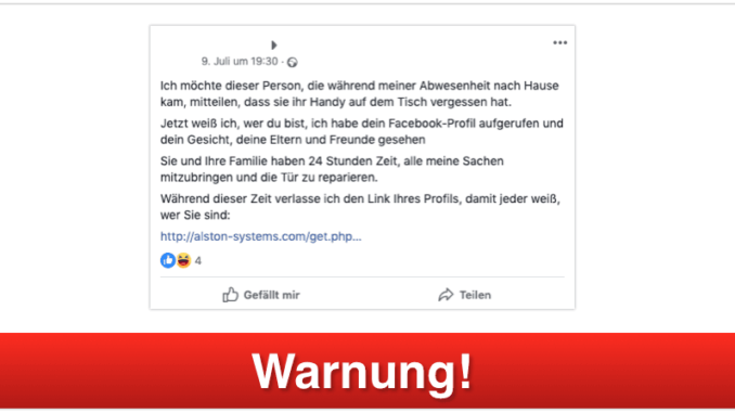 2019-07-12 Fake-Post Facebook Einbrecher Handy verloren