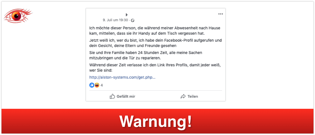 2019-07-12 Fake-Post Facebook Einbrecher Handy verloren