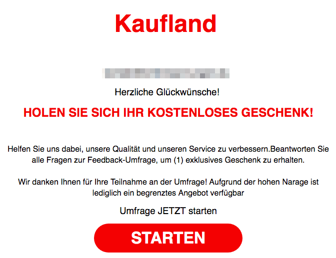 2019-07-20 Kaufland Spam-Mail Holen sie sich ihr kostenloses geschenk