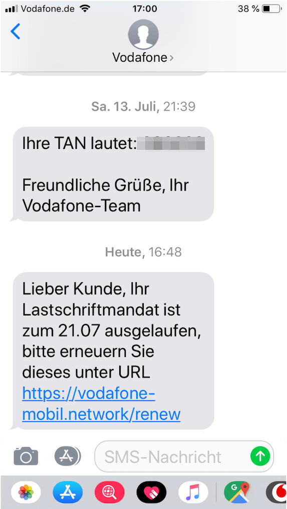 2019-07-22 Vodafone Phishing SMS