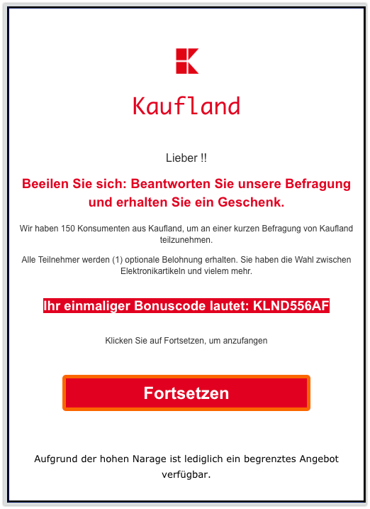 2019-10-27 Kaufland Spam-Mail Abofalle Beeilen Sie sich HOLEN SIE SICH IHR KOSTENLOSES GESCHENK