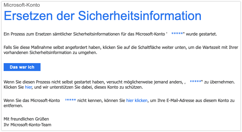 2019-10-29 Microsoft E-Mail Sicherheitsinformation des Microsoft-Kontos