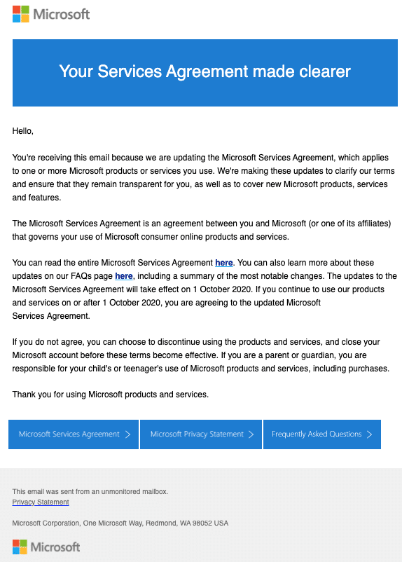 2020-08-05 Microsoft E-Mail Updates to our terms of use