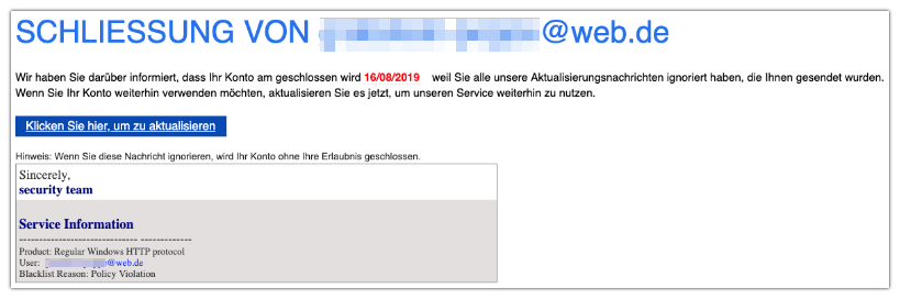 2019-08-14 Fake-Mail zur Schliessung E-Mail-Adresse