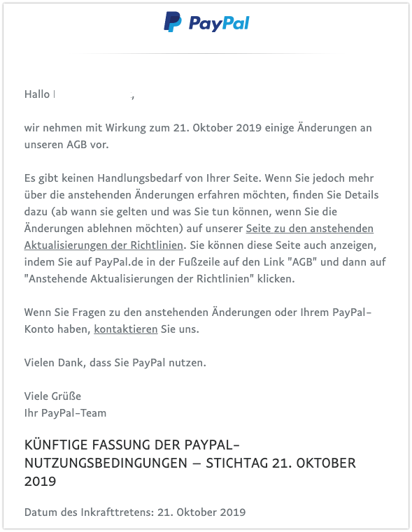 Die Agb Von Paypal Andern Sich Ist Diese E Mail Echt Oder Ein Fake