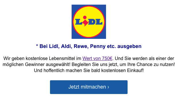 2019-08-23 Lidl Fake-Mail Zahlungsnummer 750 Euro Gutschein