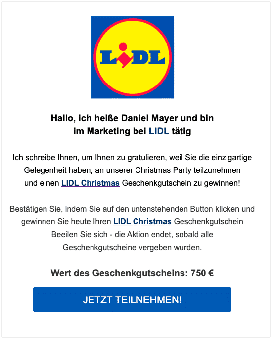 2019-12-30 Lidl Fake-Mail Neue Gelegenheit für Sie