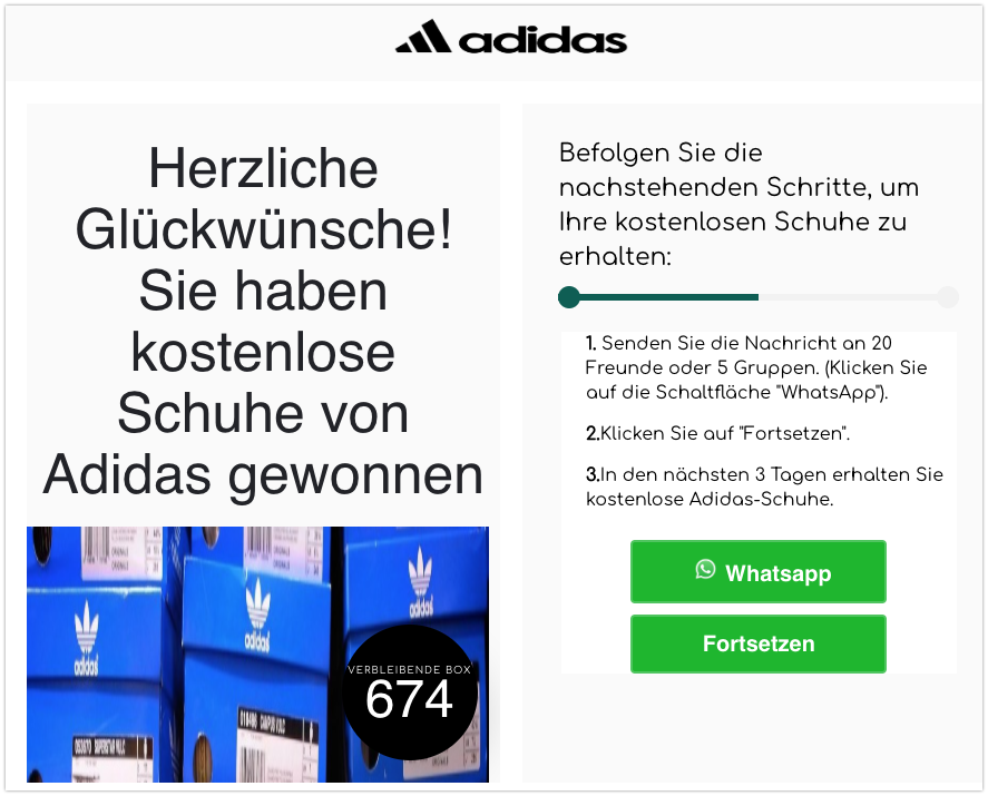 2020-03-04 Kettenbrief Adidas Schuhe teilen