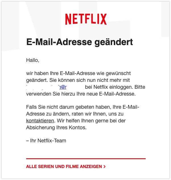 Netflix E-Mail Ihre E-Mail-Adresse wurde geändert