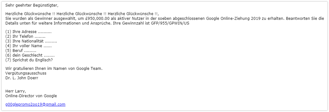 Gewinnbenachrichtigung Von Google Ist Diese E Mail Echt