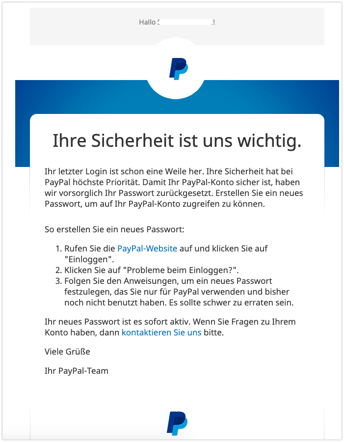 2019-09-03 PayPal E-Mail Wir haben Ihr PayPal-Passwort zurueckgesetzt