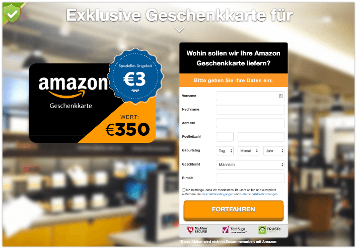 2019-09-17 Aktionsseite 350 Euro Geschenkkarte Amazon als Abofalle