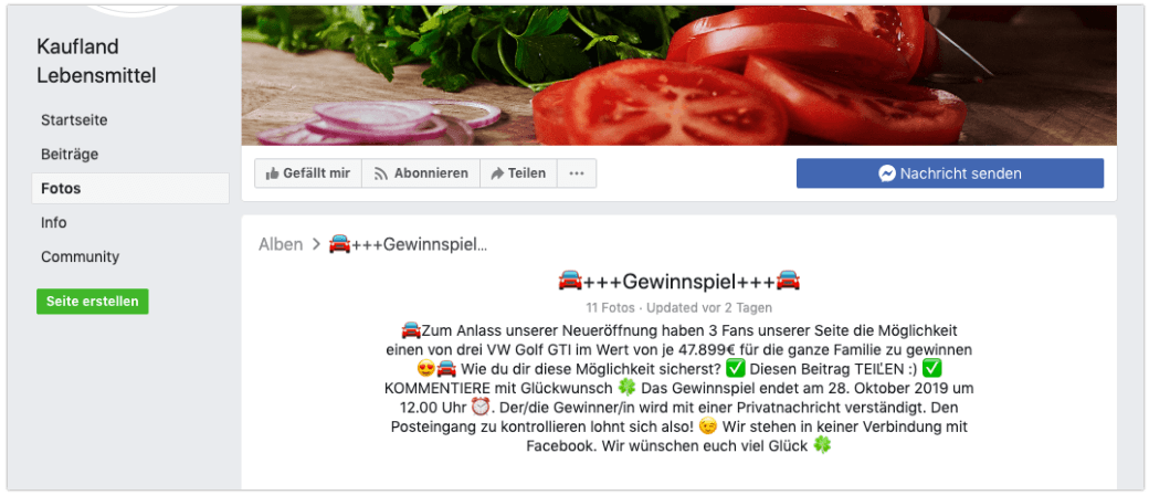 2019-10-17 Facebook Kaufland Lebensmittel Gewinnspiel Fake