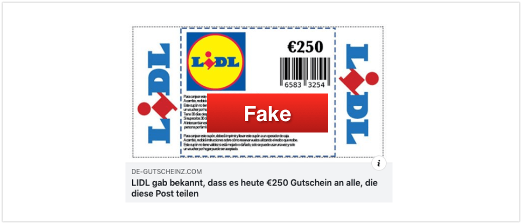 2019-11-20 Lidl Fake-Gutschein 250 Euro Facebook