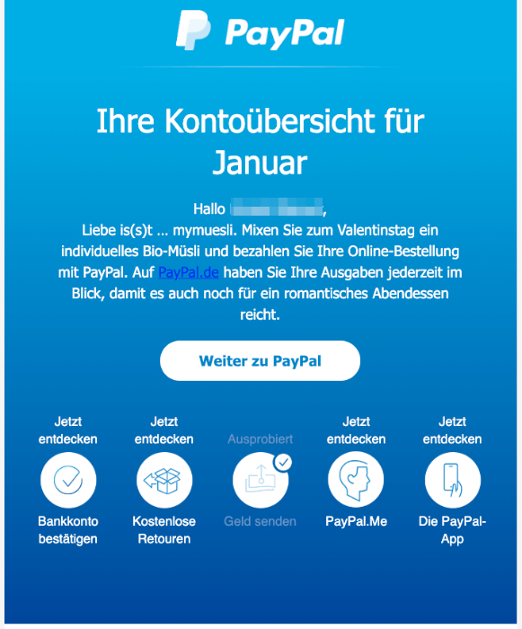 2020-02-05 PayPal-Mail PayPal-Kontouebersicht fur