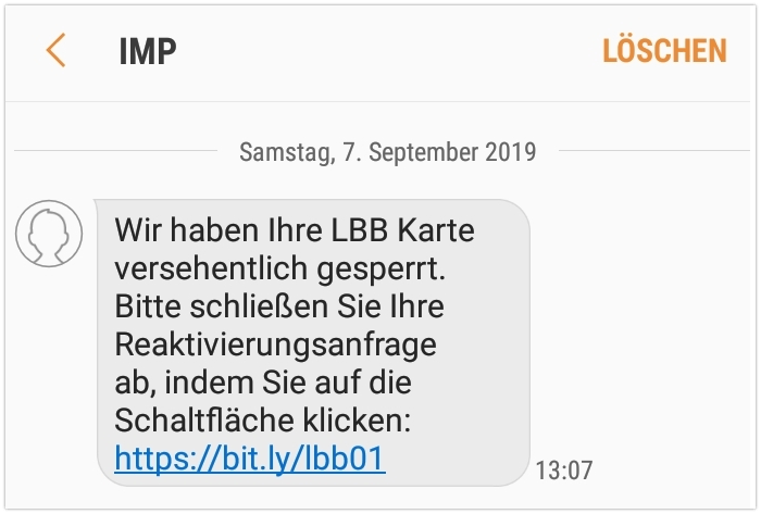 Fake-SMS Spam Landesbank Berlin Phishing