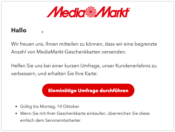 2019-10-14 Spam-Mail Media Markt MediaMarkt-Geschenkkarte