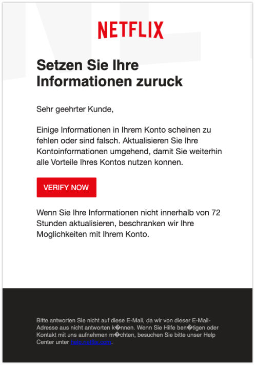 2019-10-17 Netflix Spam-Mail Aktualisieren Sie Ihre Kontodaten