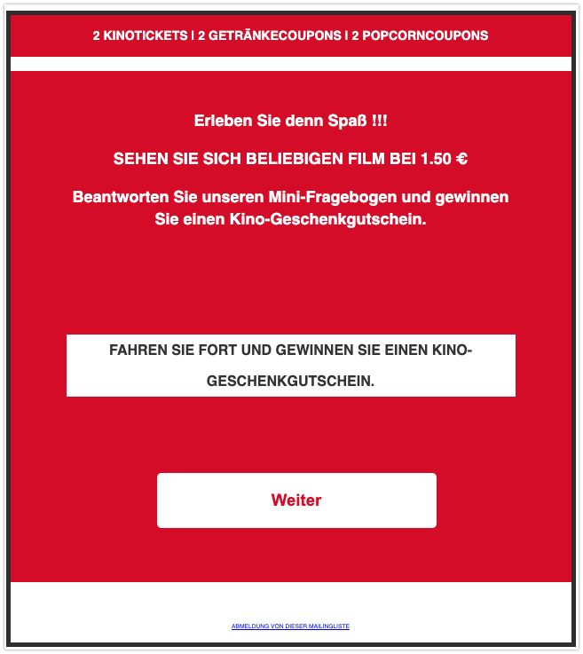 2019-10-18 Kinogutschein Spam-Mail Abofalle Kino-Geschenkgutschein