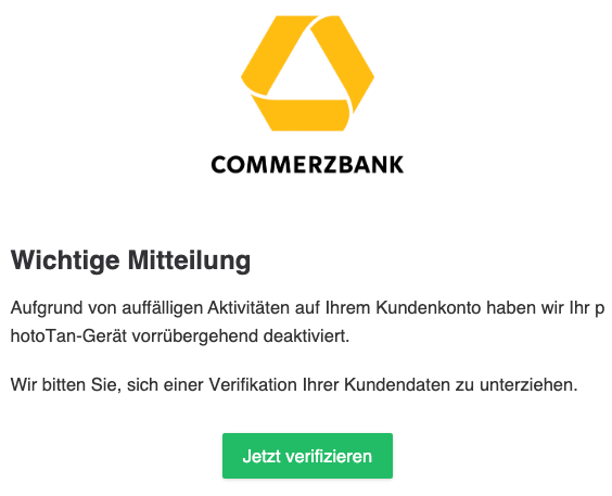 2020-02-03 Commerzbank Spam-Mail Wichtige Information bzgl Ihres Tan-Verfahrens