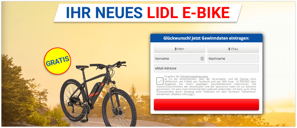 Lidl E-Bike Gewinnspiel Datensammler