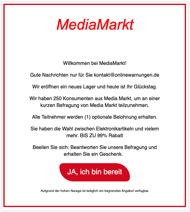 E Mail Von Mediamarkt Sie Wurden Ausgewahlt Um Ein Exklusives Geschenk Zu Erhalten