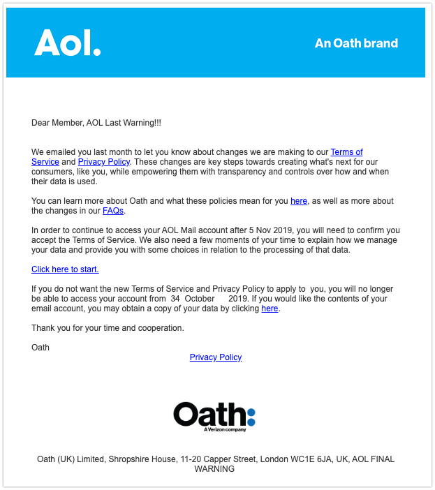 AOL Phishing / Spam Aol Service nicht Öffnen