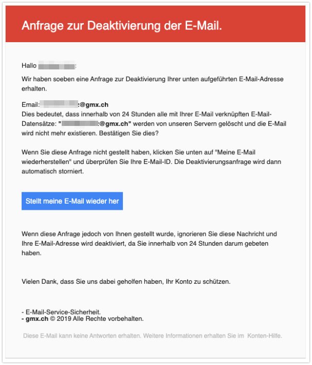 2019-11-05 GMX Spam-Mail Kritische Sicherheitswarnung